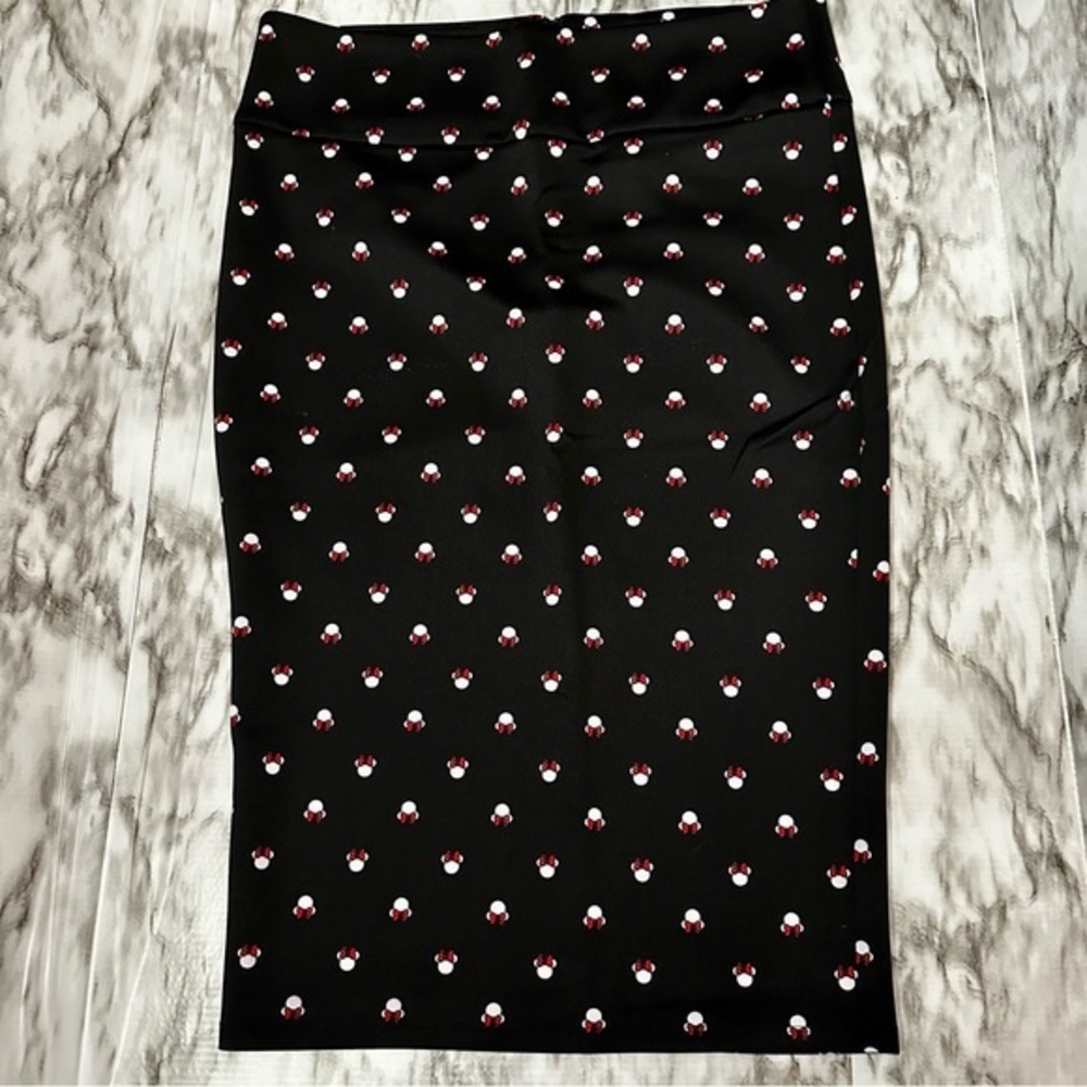 Disney Black Minnie Mouse Polka Dots Back Zip Pencil Skirt Playful Working Girl